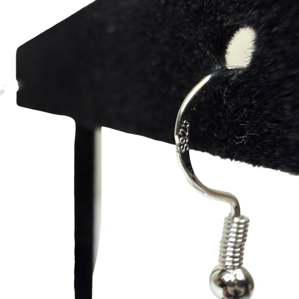 Sterling Silver S925 Glass Black & Grey Swirl Art Dangle Drop Earrings Handmade - Picture 4 of 7